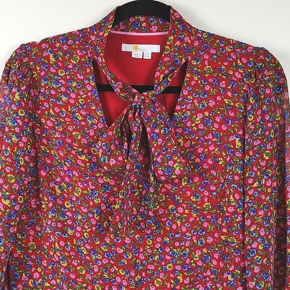 Boden Red Floral Imogen Georgette Long Sleeve Dress Size 10P - Picture 5 of 13